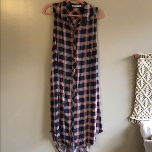 Button Sleeveless Flannel Duster